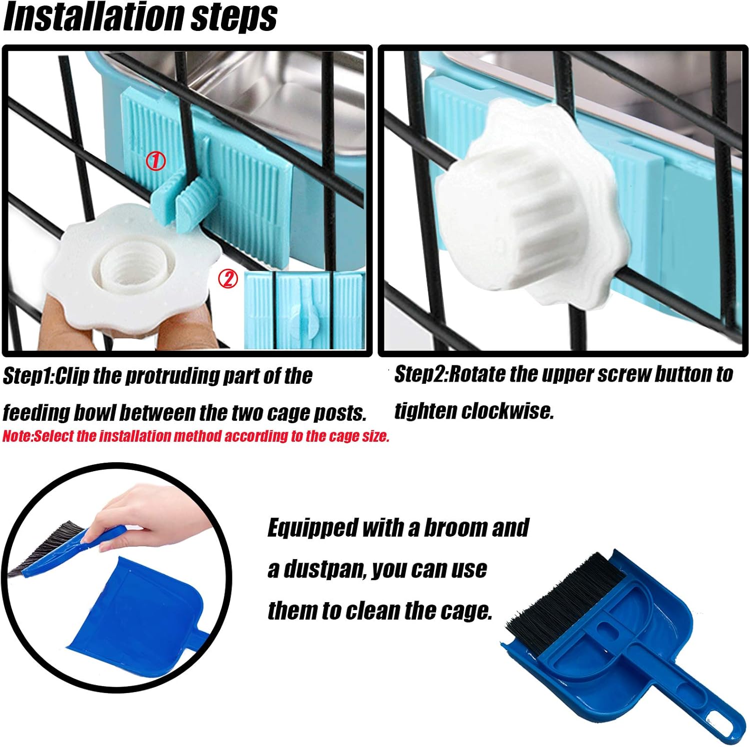 Tfwadmx Cat Food Bowl for Cage, Small Pet Hanging Removable Water Dish Feeding Cup with Holder Small Cleaning Broom Set for Dog Puppy Rabbit Chinchilla Guinea Pig. : Kitchen & Dining