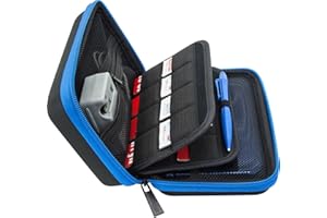 BRENDO Carrying Case for Nintendo 2DS XL, Large Stylus, Fits Wall Charger, 24 Game Cartridge Case Holder - Black + Turquoise