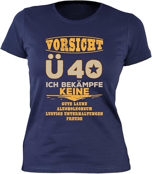 Damen T Shirt 40 Geburtstag Frau Geburtstagshirt Frauen 40 Jahre Vorsicht U40 Ich Bekampfe Keine Gute Laufe Alkoholkonsum Geschenk Idee 40 Geburtstag Damenshirt Amazon De Bekleidung