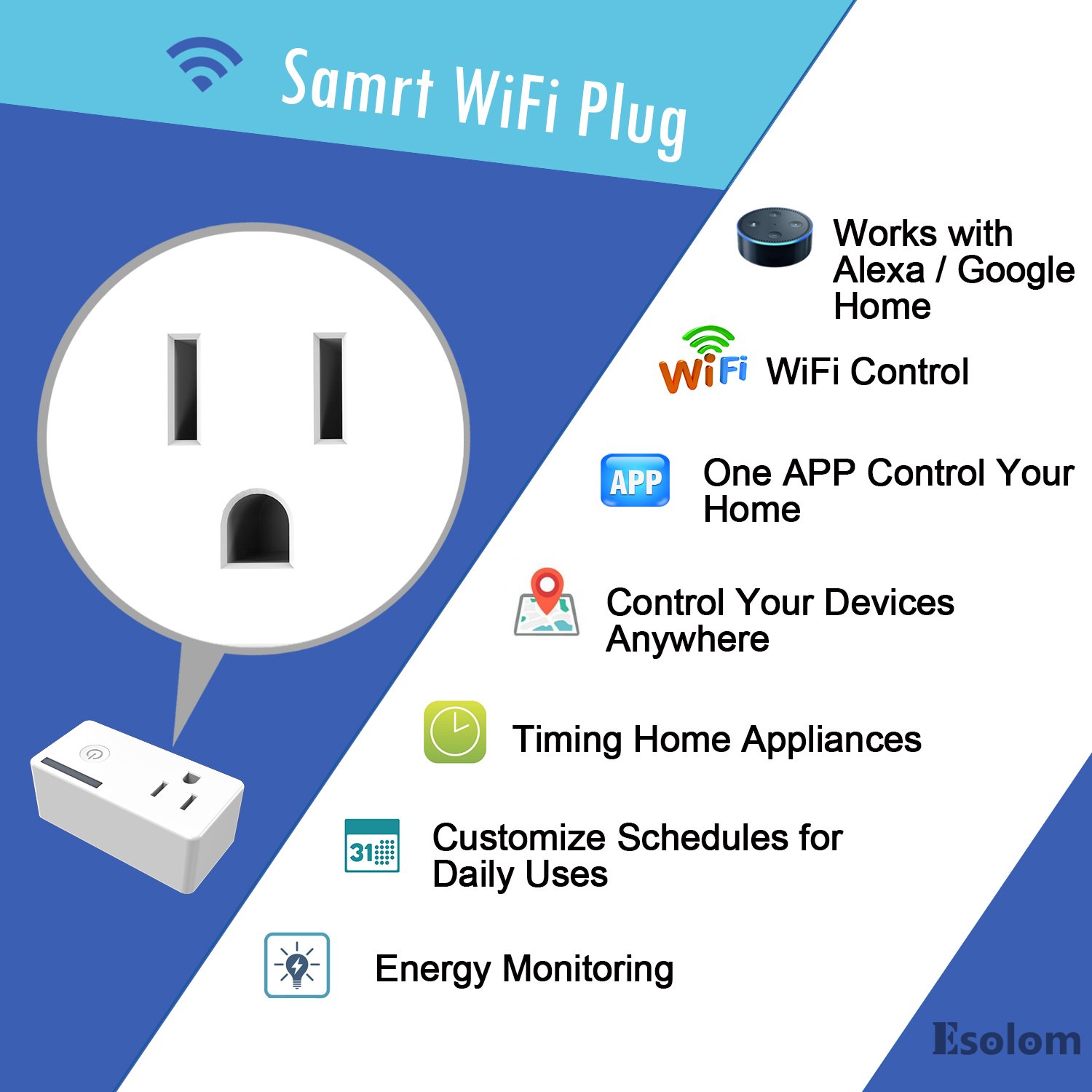 WiFi Smart Plug, Mini Smart Socket Outlet with Energy Monitoring, Compatible with Alexa and Google Assistant, Timing Function, Remote Control Your Devices Anywhere, No Hub Required - 2 Packs