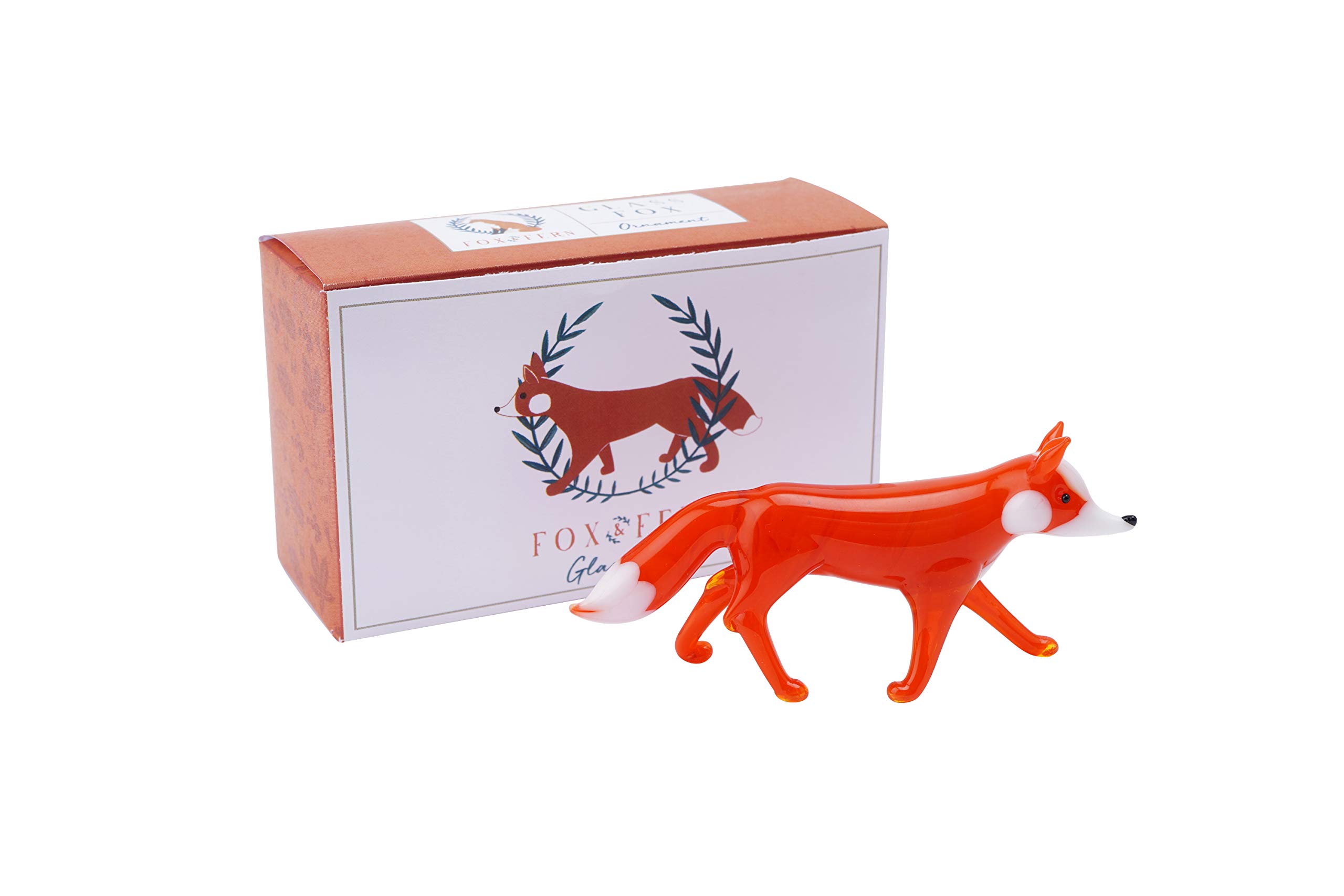 CGB Giftware | Fox and Fern Glass Ornament - Glass Fox Decoration in Gift Box | Fern's Range | Glass Animal | GB05449