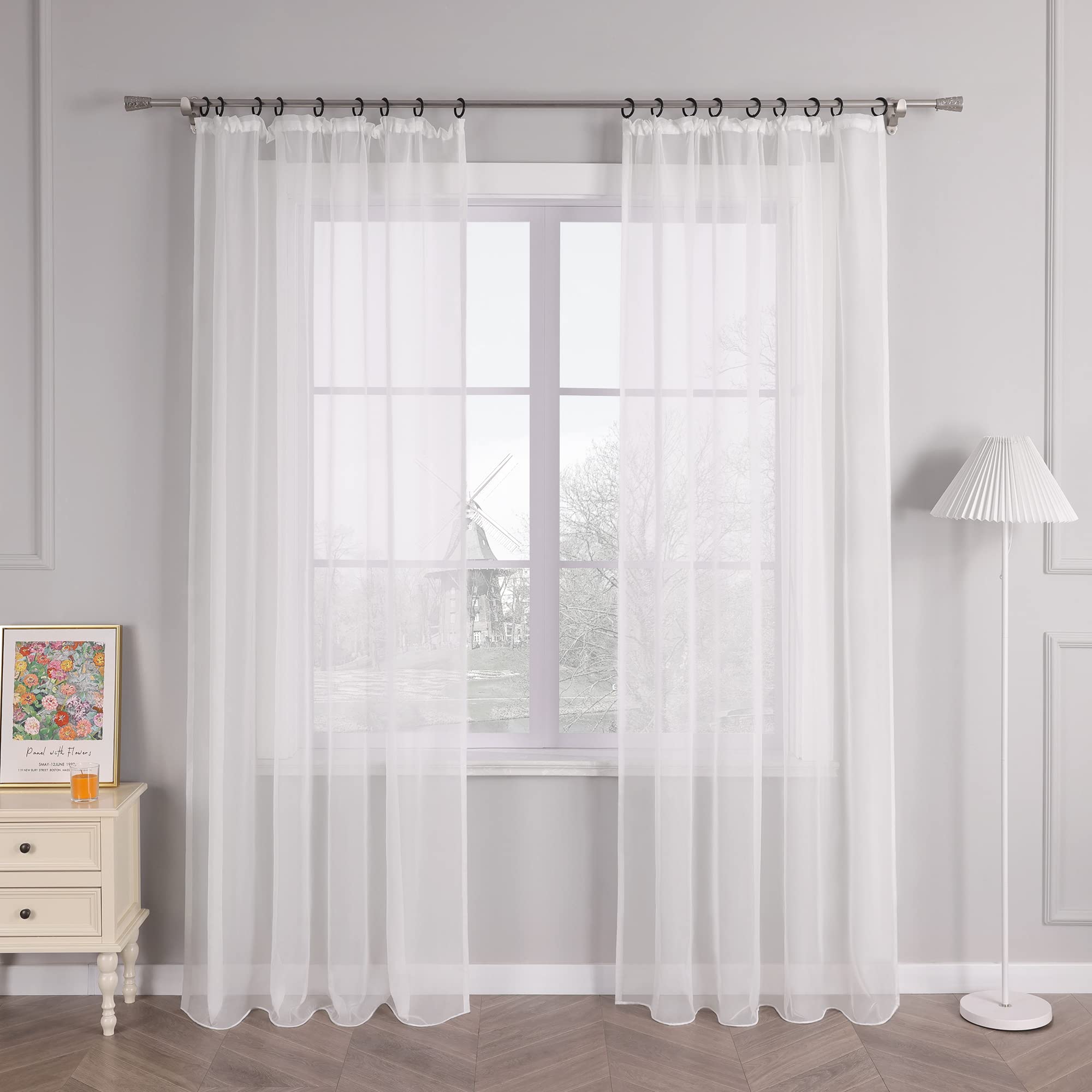 HongYa 1 Piece Plain Voile Curtain with Ruffle Tape Easy Installation Transparent Decoration for Living Room Bedroom Window Simple and Natural Ivory H 260/145 cm