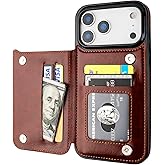 ONETOP Compatible with iPhone 17 Pro Max Wallet Case with Card Holder, PU Leather Kickstand Card Slots Case, Double Magnetic Clasp and Durable Shockproof Cover 6.9 Inch (Brown)