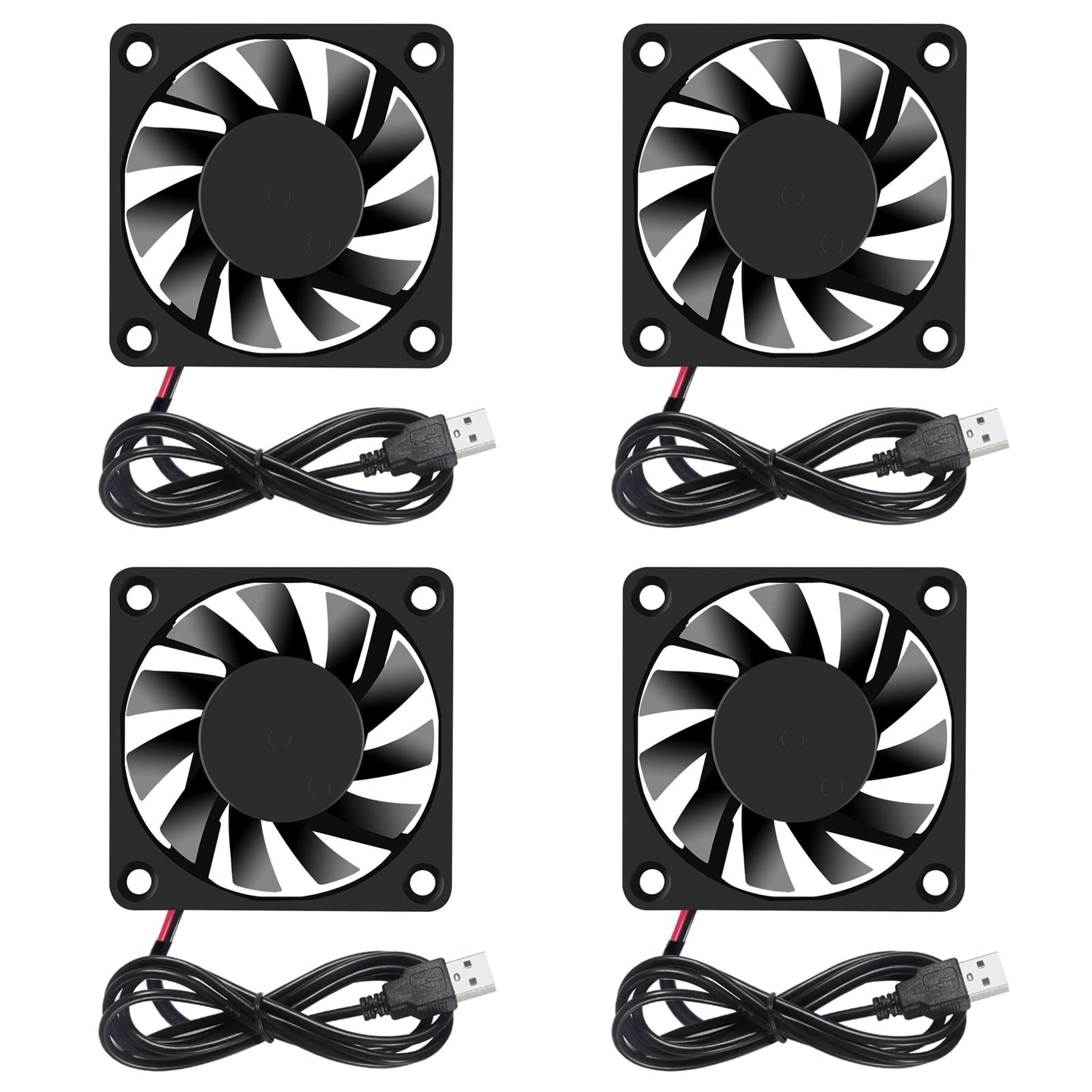 DORHEA 4PCS 6010 Fan 60x60x10mm DC 5V 60mm x 10mm Brushless USB Cooling Fan, Replacement Ball Bearing 60mm Fan for Cooling DIY PC Computer Case Fan - USB