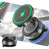 CloudValley 15W Wireless Fast Charging Car Phone Mount, Nano Gel Vacuum Suction Magnetic Phone Holder, 360° Adjustable Car Mount for iPhone 17/16/15/14/13, Strong Grip on Rough Surfaces