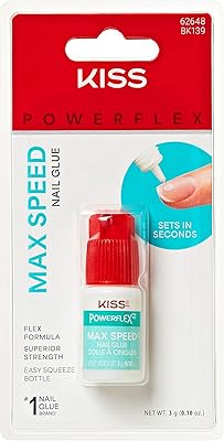 KISS PowerFlex Maximum Speed Nail Glue - Fast Drying Adhesive for Glue-On Nails & Repairs with Nozzle Tip Applicator, Ideal for Tips & Wraps, Net Wt. 0.10 oz (3g)