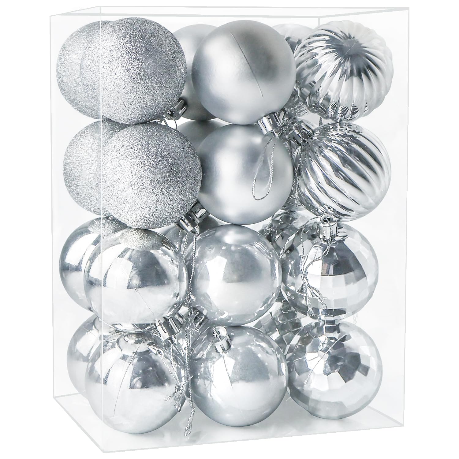 View 1 of 24ct Christmas Balls Ornaments, 2.36 Inch Christmas Tree Balls Ornaments, Decorative Baubles Decorations for Xmas Tree Decor Holiday Party, Silver