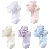 Exegawe Toddler Girl Socks with Ruffle Lace Frilly 5 Pairs Kids Dress Dance Socks for 1-9 Years