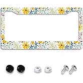 Smoaffly License Plate Frame,Watercolor Flowers Tag Decorative Aluminum Metal Cover for Women,U S Canada Standard,Auto Vehicle Accessories 2 Holes with Screw Caps—12x6 Inch
