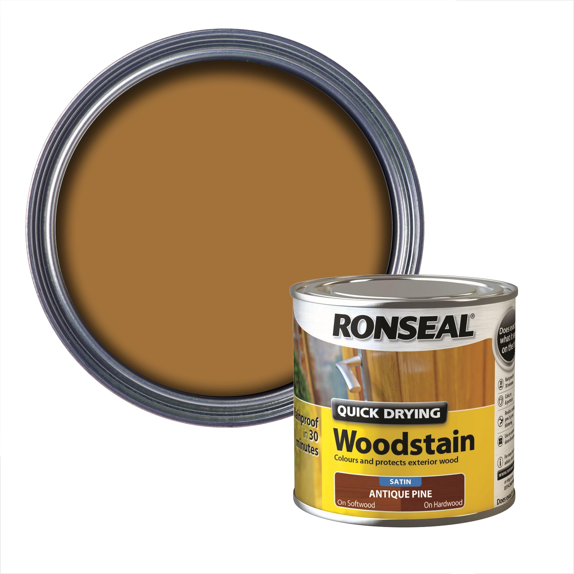 Ronseal QDWSAP250 250ml Woodstain Quick Dry Satin - Antique Pine