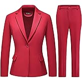 TRONSTORE Women's Business Solid Suit 2 Piece Slim Fit Classic Blazer Pants Set for Women Formal Office