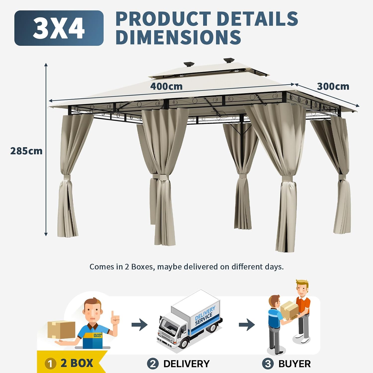 JUMMICO Gazebo Dimensions and Delivery