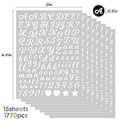 1770 Pcs Alphabet Stickers,15 Sheets White Letter