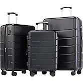 OLIXIS 3-Piece Suitcase Set, Hardside Luggages with Spinner Wheels, Lightweight ABS Hard Shell Travel Luggage, Expandable Carry-On Suitcase with TSA Approved Lock–Black(20+24+28 Inch)