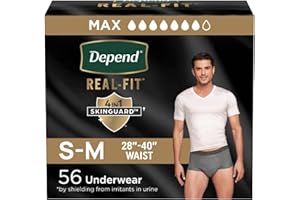 Depend Real Fit Incontinence Underwear for Men, Disposable, Maximum Absorbency, Small/Medium, Grey, 56 Count (2 Packs of 28), Packaging May Vary