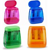 Dual Hole Pencil Sharpener with Detachable Base, Compact and Portable, Assorted Colors, 4 Pack