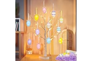 Easter Tree Lights With 12 Hanging Eggs, 2FT LED Lighted Birch Tree Battery or USB Powered, Centerpiece Decoration Tabletop L