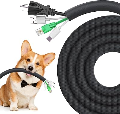 REFLYING Dog Cat Cord Protector 3 Meters 12.7mm Braided Cable Sleeve Black