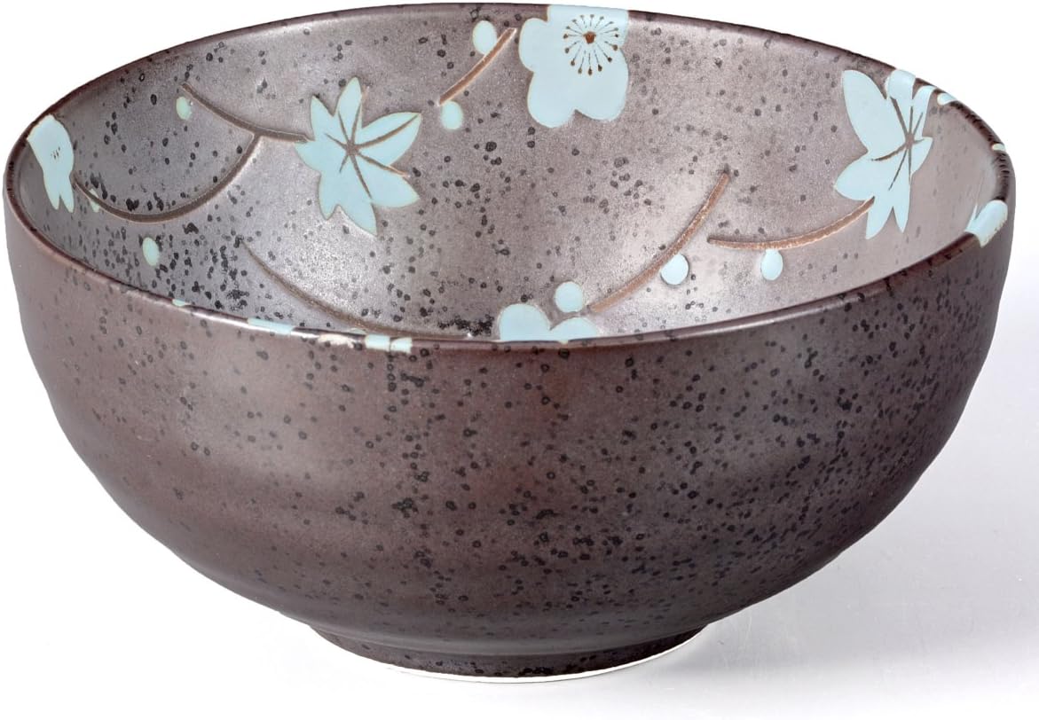 Matcha Bowl / Matcha tea cup 300 ml anthracite/blue, flower design, original Aricola® speckled,