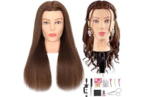 Firstwon 20-22" Mannequin Head with 100% Real Human Hair Cosmetology Manikin Doll Head for Styling Hairdresser Practice Head (Human Hair #4)