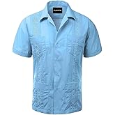 Platoon Guayabera Short Sleeve Mens Cuban Shirt Wedding Cigar Beach Bartender