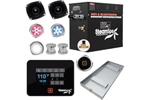 SteamSpa Generator with Quick Start Continuous Steam Technology, Wi-Fi, Bluetooth and Autodrain | 10.5kW Steam Generator with Chrome Steam Head with Aromatherapy Reservoir | FG-RVB1050CH-A