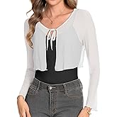 Women's Mesh Shrug Tie Front Cropped Bolero Cardigan Long Sleeve Top Sheer Shawl for Evening Dress