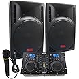 Starter Dj System - 1600 WATTS - Connect Your Laptop,via Blutooth, USB, MP3's or Cd's! 10" Powered Speakers, Mixer/Cd Player & Microphone.
