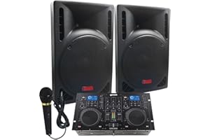 ADKINS PROFESSIONAL LIGHTING Starter Dj System - 1600 WATTS - Connect Your Laptop,via Blutooth, USB, MP3's or Cd's! 10" Powered Speakers, Mixer/Cd Player & Microphone.