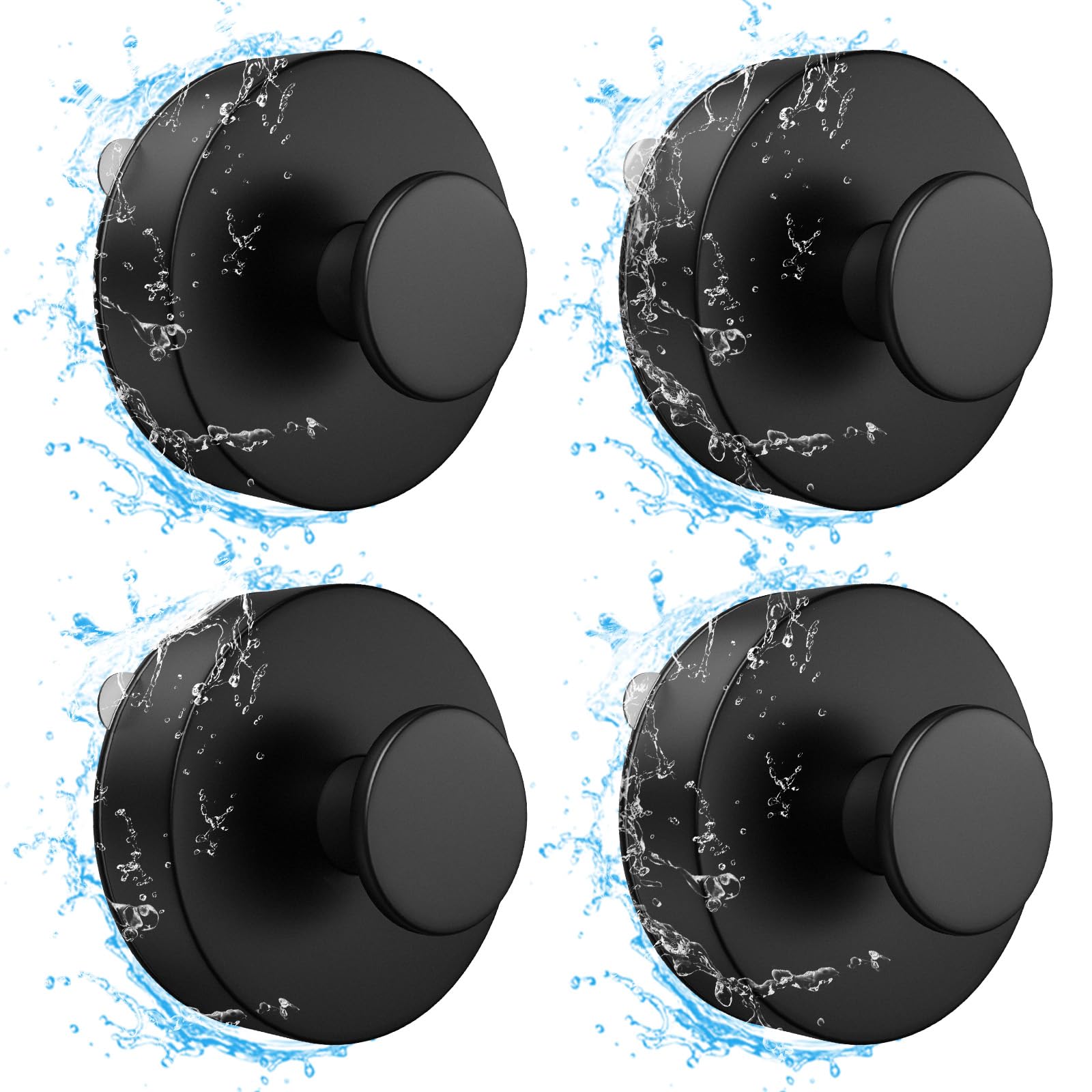 Flintronic 4 Pcs Vacuum Suction Cup Hooks, Heavy Duty ABS Suction Hooks for Bathroom, Kitchen, Bedroom - Black