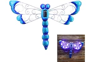 J-Fly Metal Dragonfly Outdoor Decor Solar Wall Decor Outdoor Metal Wall Art Garden Fence Decor Suitable for Garden Patio Fenc