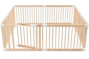 HARPPA Baby Gate Playpen Wooden Playpen for Babies and Toddlers Large Play Yards Baby Fence Play Area 60 x 71.5 x 24 inch