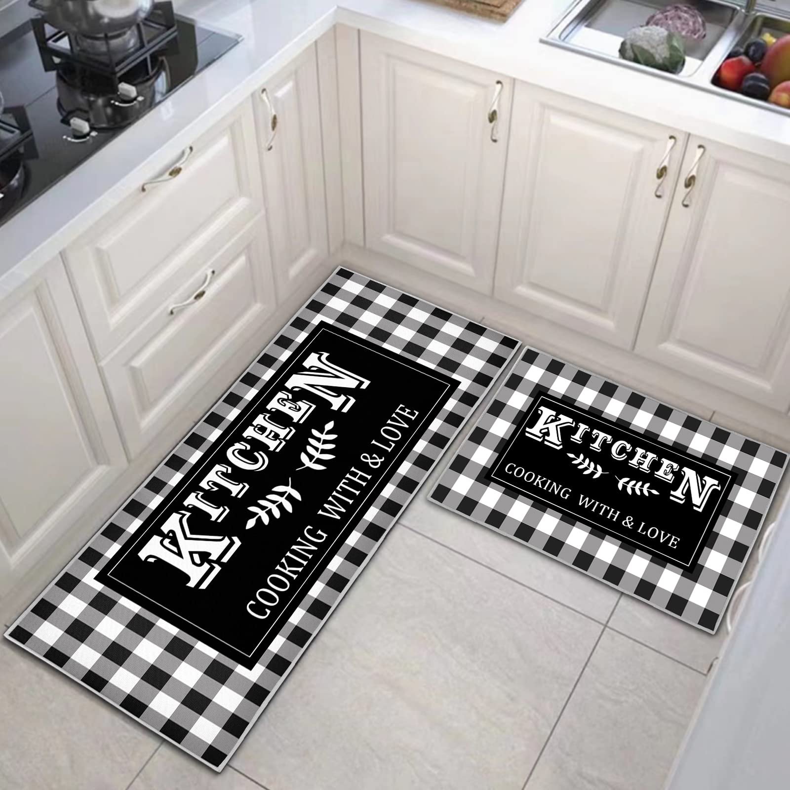 JEFFEL Kitchen Mat Sets Non-slip Durable Kitchen Floor Rug, 2 Pieces Washable Kitchen Mats runner rugs For Kitchen,Laundry,Bedroom (D, 40 x 60 cm (Runner))