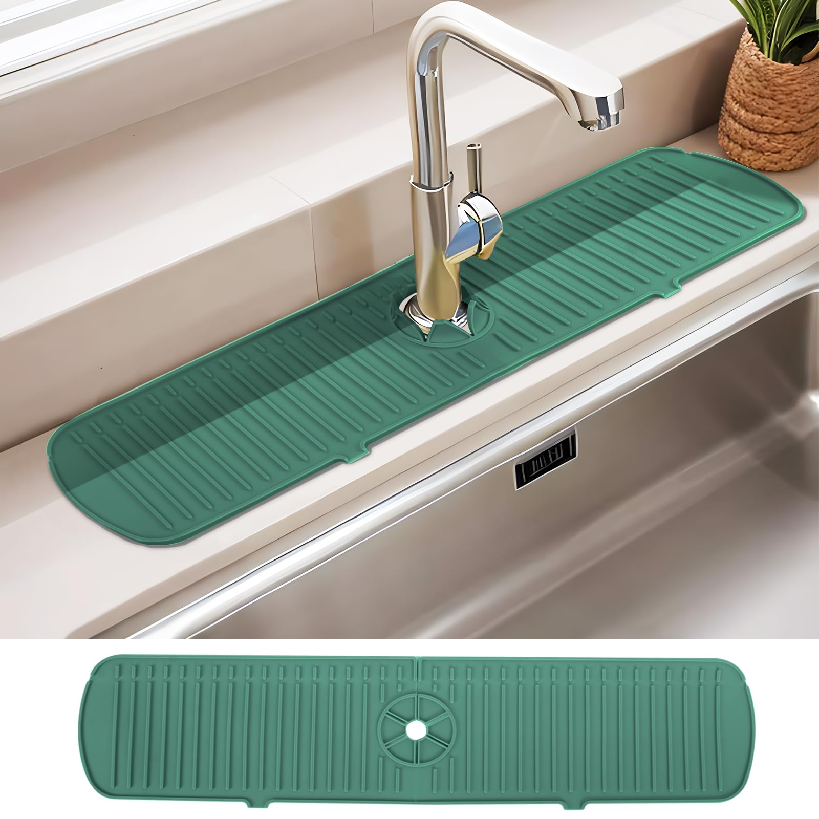 Guittly Tap Sink Splash Guard, Silicone Drip Mat, Sink, Splash Guard for Kitchen, Bathroom, Counter Sink, Dry (61 x 14.5 cm, Green)