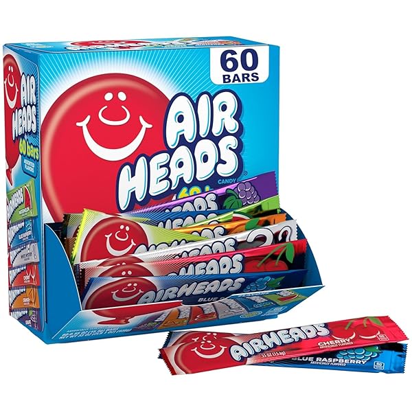 AIRHEADS CANDY BARS, VARIETY BULK BOX, CHEWY FULL SIZE FRUIT TAFFY, HALLOWEEN, NON MELTING, PARTY, 60 COUNT (PACKAGING MAY VARY), ORIGINAL VERSION, 33 OUNCE