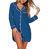 Ekouaer Nightgowns for Women Long Sleeve Nightshirt Button Down Sleepshirt Nightdress Boyfriend Sleepwear S-XXXL