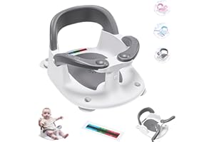 Wddbb Baby Bath seat for Babies 6 Months & up, 360° Stable Toddler Bath Chair with one-Touch Button, Back Hollow Design, Water Temperature Card & 4 Suction Cups for Safety (Gray)