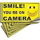 iSYFIX Smile You're On Camera Stickers for Home - 6 Pack 4x2 Inch - Decals for Inside the Window or Glass, UV, Weather, Scrat