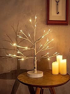 Artificial Decorative Light Tree | 24 Warm White LED Star Batteries USB Operated | Tabletop Decoration Centerpiece | Christmas Easter Holiday Party Indoor Decor 18 Inches (80 LEDs White Base)