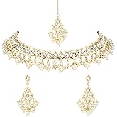 I Jewels Gold Plated Kundan Necklace Jewellery With Earrings & Maang Tikka Set for Women
