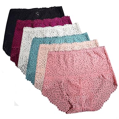 Milya 6er Pack Damen Damen Spitze Slips Lace Unterwäsche Retro Style Hot Pants Panty Dessous