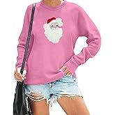 MNLYBABY Christmas Sweatshirt Women Funny Xmas Santa Shirt Santa Beard Graphic Pullover Crewneck Long Sleeve Top Pink
