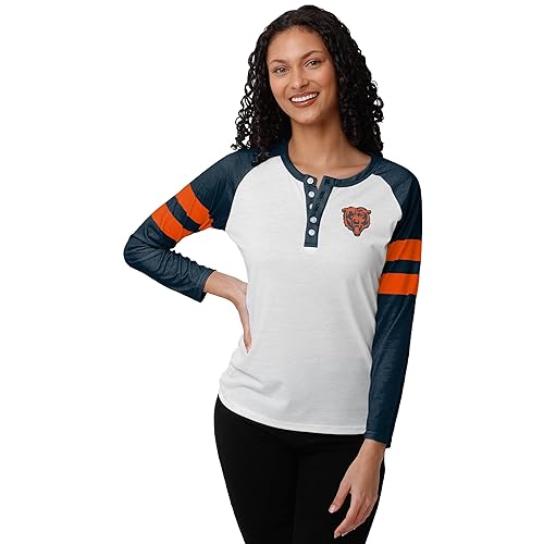 FOCO womens Nfl Team Logo Ladies Fashion Long Sleeve Henley Shirt, Big Logo, Large US