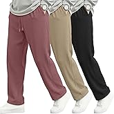 Neer 3 Pack Men's Corduroy Pants Causal Straight Leg Sweatpants Loose Drawstring Elastic Waist Baggy Lounge Pants Pockets
