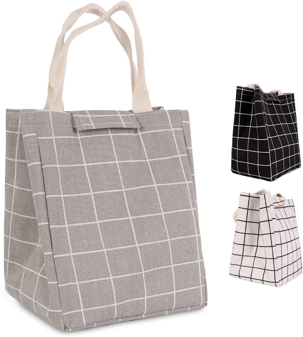 HOMESPON Reusable Lunch Bag Printed Canvas with Insulated Aluminum Foil, Waterproof Lunch Tote Portable for Students and Adults at School Office Picnic
