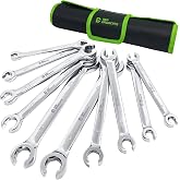 Der Erwachte Flare Nut Wrench Set, Standard &amp; Metric, 10-Piece | 1/4" to 7/8'' &amp; 8-21mm, CR-V Steel, Brake Line Wrench Set with Organizer Pouch