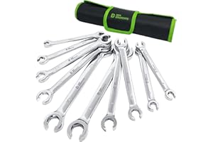 Der Erwachte Flare Nut Wrench Set, Standard & Metric, 10-Piece, 1/4" to 7/8'' & 8-21mm, CR-V Steel, Brake Line Wrench Set with Organizer Pouch
