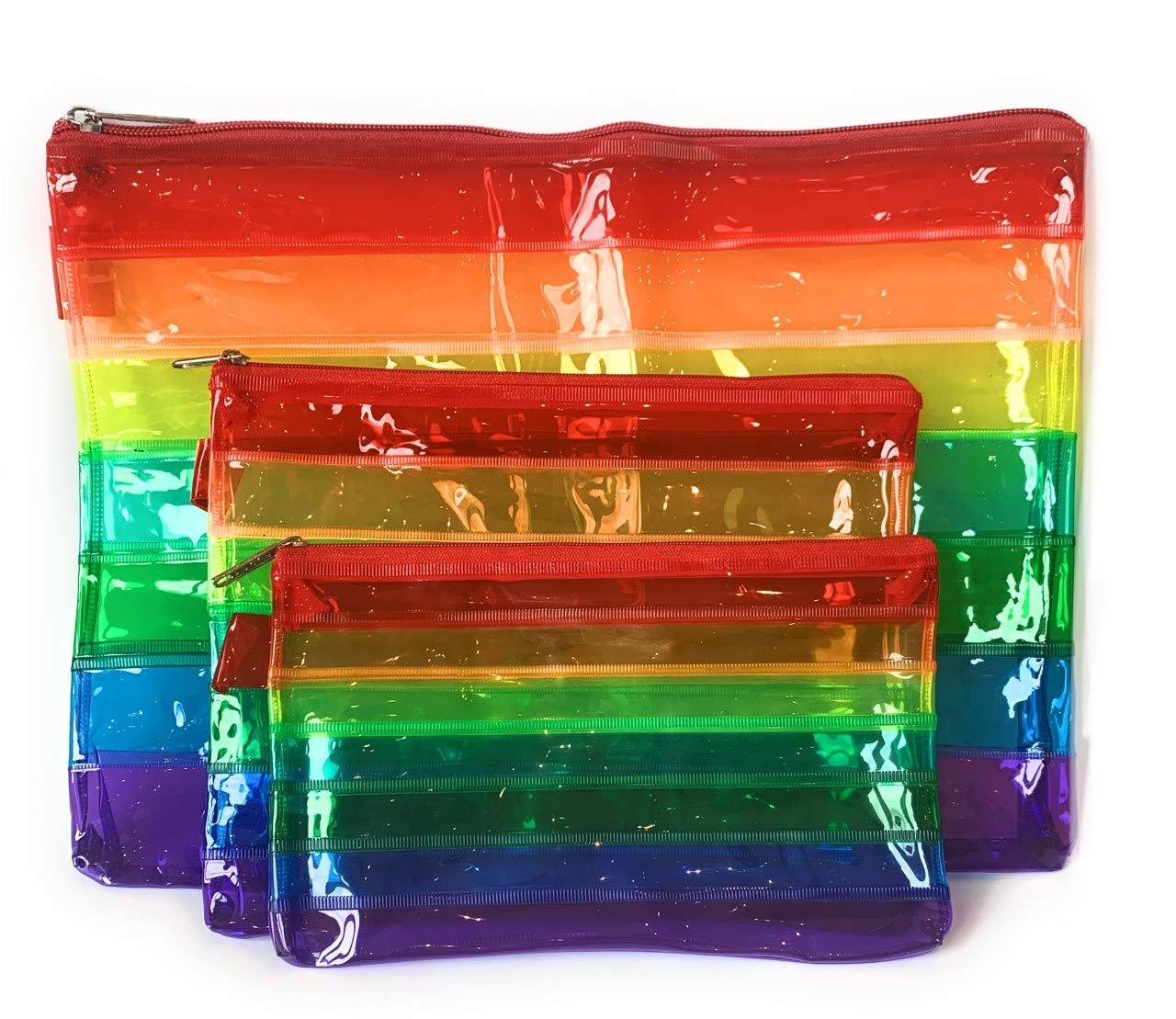 3 Clear Rainbow Tuff Bag Zip Wallet Pouch Flat Pencil Case Large A4 A5 A6 Wallets Folder Set Boys Girls School