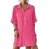Bsubseach Cover Ups for Swimwear Women Short Sleeve Beach Swimsuit Coverup Loose Shirt Dress 2026 Vacation Outfits