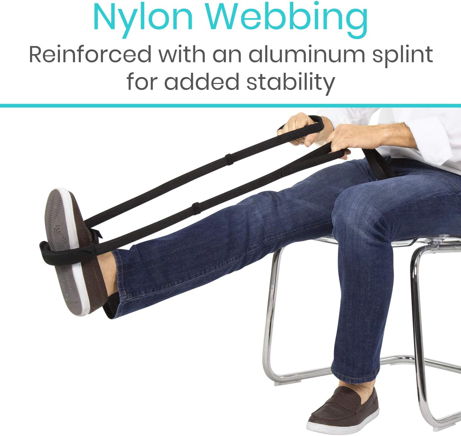 Vive Proflex Strap - Leg Lifter Assist with Nylon Webbing for Recovery, Stretching - Feet Loop with Hand Grips - Lift and Stretch Foot, Calf - Rigid for Elderly, Handicapped, Injury, Car and Bed: Health & Personal Care